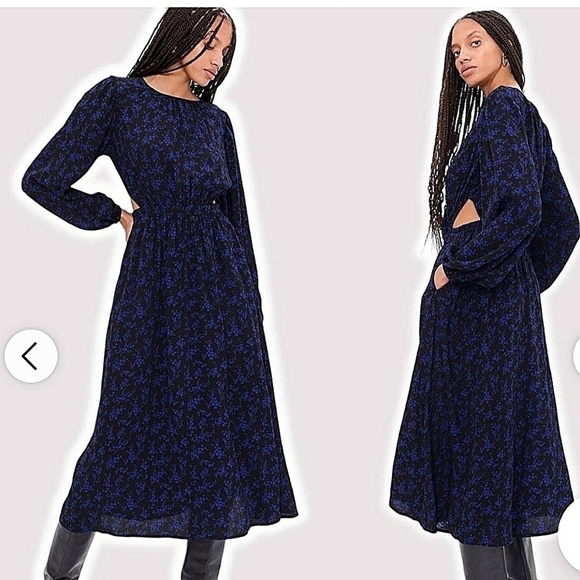 GAP Women’s LENZING ECOVERO Cutout Floral Blue/Black Midi Dress NWT-Size XL - Picture 3 of 17